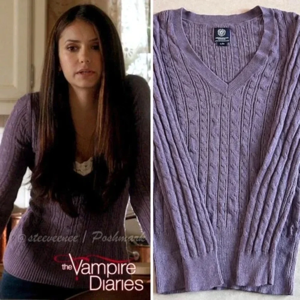 American Eagle Chartreuse V-neck sweater lime green Y2K Elena Gilbert winter XS